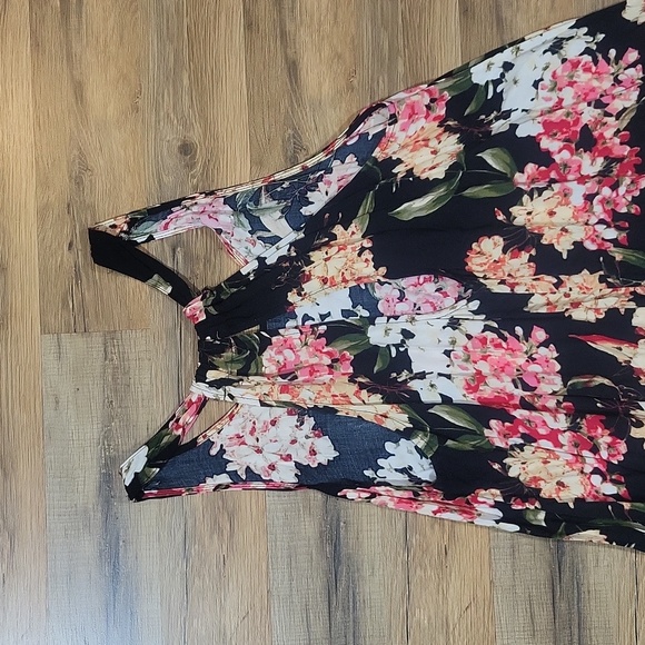 WESTLOOP Black Floral Rayon Woven Short Dress with  Handkerchief-Like Hemline - Picture 6 of 12